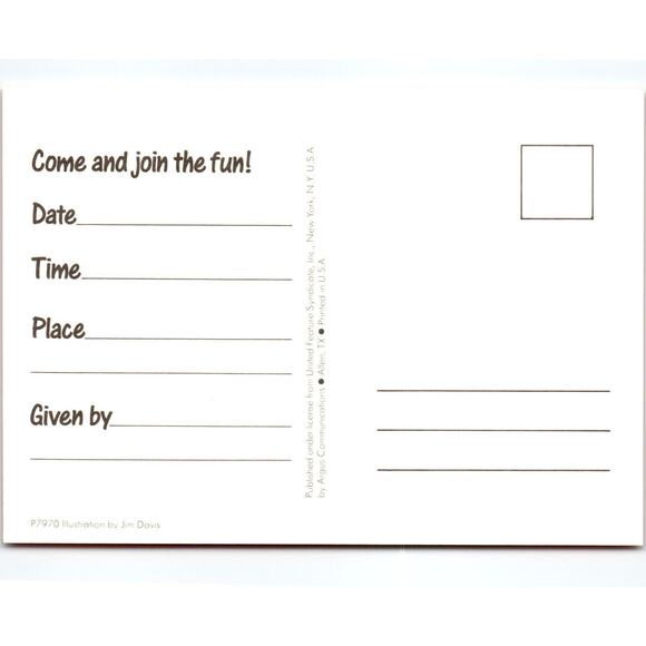 Garfield Cat Christmas Party Postcard All Puckered Up Kiss Jim Davis 1978 Tabby - Picture 2 of 2